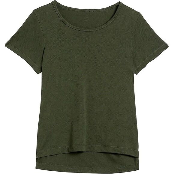 New Women Basic Tee Green Olive Jacquard Mesh T-Shirt Size M Short Sleeves - Picture 1 of 7